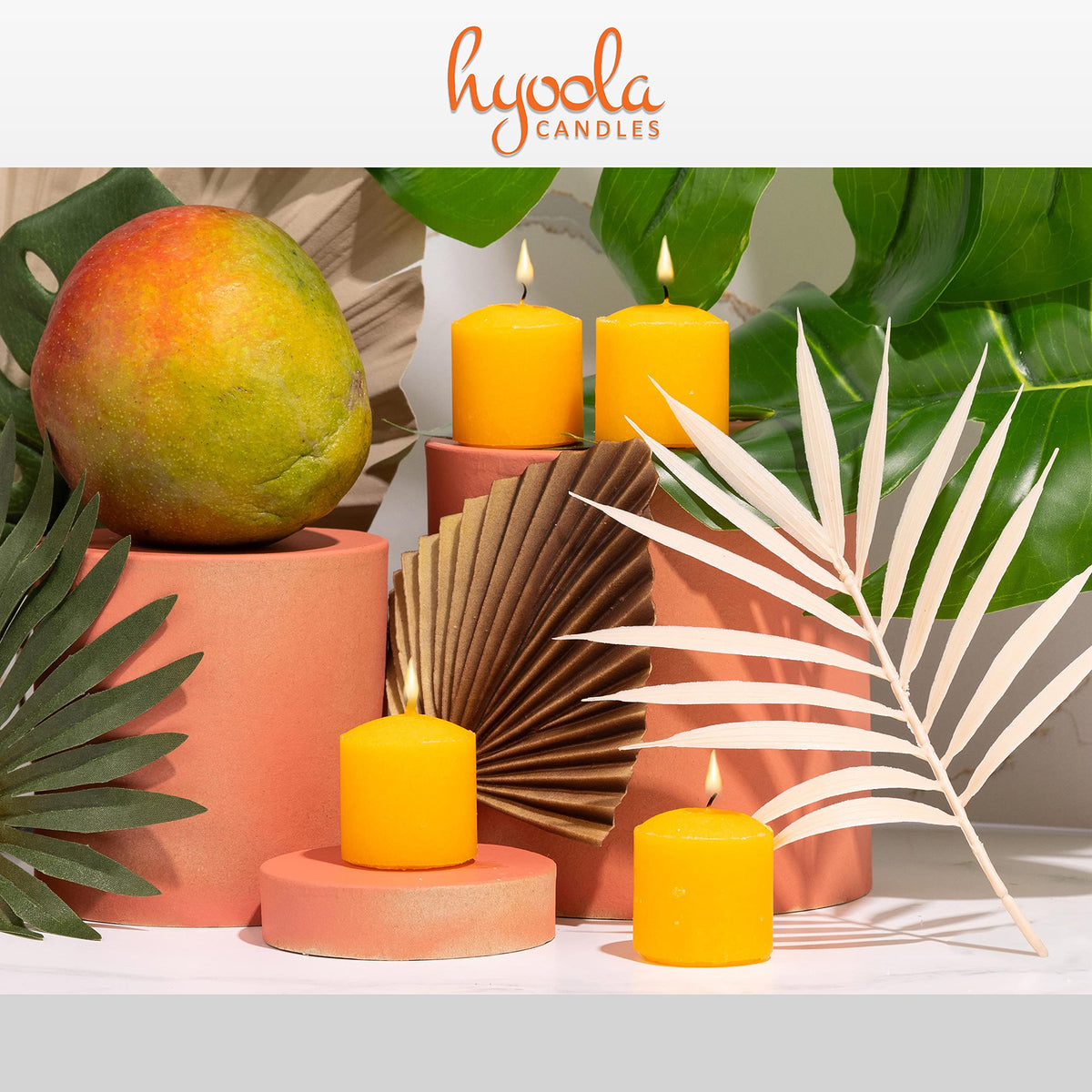 HYOOLA Scented Votive Candles - Tropical Mango Votive Candles -12 Hour Burn Time - 9 Pack - European Made