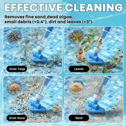 3-in-1 Cordless Pool Vacuum for Above Ground Pool, Handheld Spa Hot Tub Vacuum with 3 Brush Heads, 9.25 GPM Powerful Suction, 70 Mins Running Time, 6.04Ft Max Working Depth, Ideal for Leaves, Debris