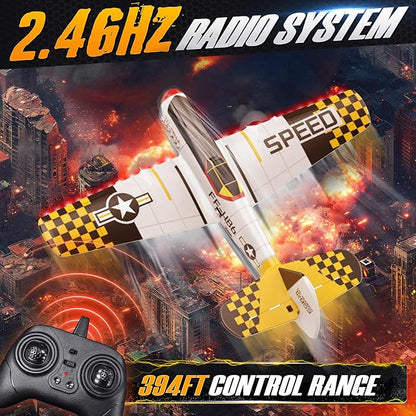 BEZGAR RC Plane Drones for Kids 6-axis Gyro Remote Control Airplane RC Helicopter Easy Control for Beginners Toys with Colorful LED Navigation Lights Yellow