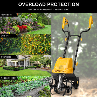 IncwBo Garden Rototiller 12-Inch 10.5-Amp Corded Electric Tiller/Cultivator, Adjustable Wheels, 8-Inch Tilling Depth, Powerful and Lightweight Tiller
