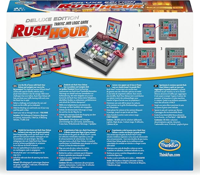 ThinkFun Rush Hour Deluxe – The Gamer's Logic Game - Navigate 120 Traffic Challenges with Collector's Edition Limo and Metallic Design - Ages 8+