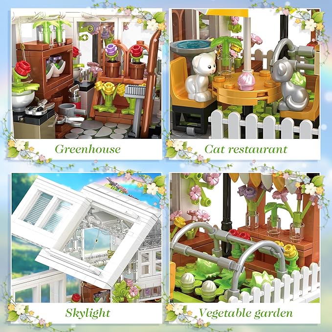 Flower House Building Set Greenhouse Building Block Set with LED Lights DIY Greenhouse KIt-Ideal Gifts for Kids and Adults-Plant and Animal Lovers 1188PCS