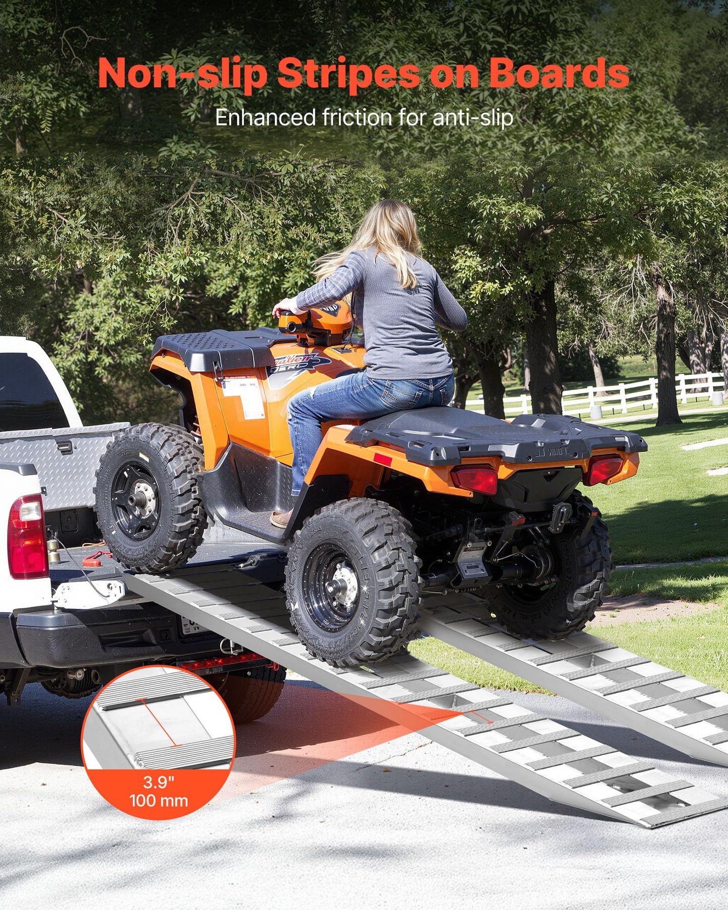 VEVOR Loading Ramps, 2 Pcs 108 x 15 in, Durable Aluminum and Heavy-Duty Trailer Ramp Set with Anti-Slip Plates, 10000 Lbs Combined Capacity, for Carts, Farm Tractors, ATVs, Lawn Mowers, Motorcycles
