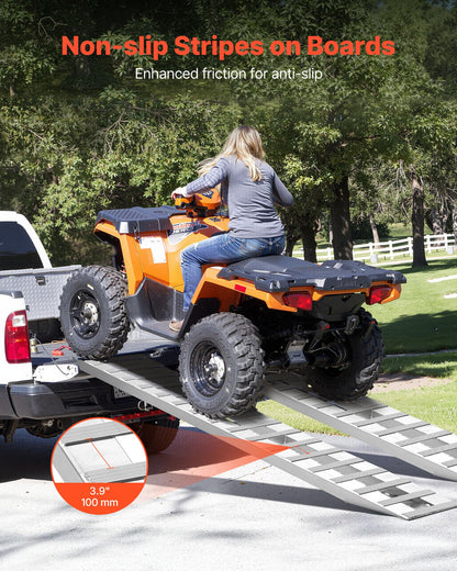 VEVOR Loading Ramps, 2 Pcs 108 x 15 in, Durable Aluminum and Heavy-Duty Trailer Ramp Set with Anti-Slip Plates, 10000 Lbs Combined Capacity, for Carts, Farm Tractors, ATVs, Lawn Mowers, Motorcycles