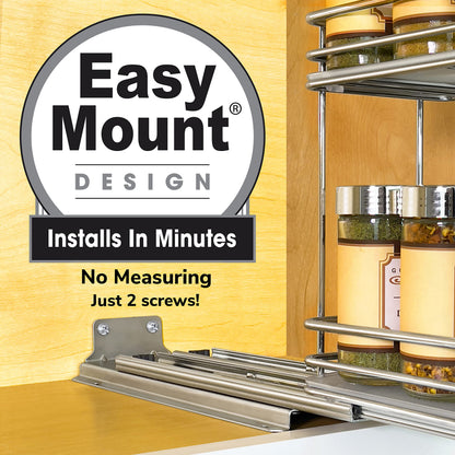 LYNK PROFESSIONAL® Pull Out Spice Rack Organizer for Inside Kitchen Cabinets - 4-1/4 inch Wide - Slide Out Drawer – Chrome Sliding Spice Cabinet Organization Shelf Racks - 2 Tier