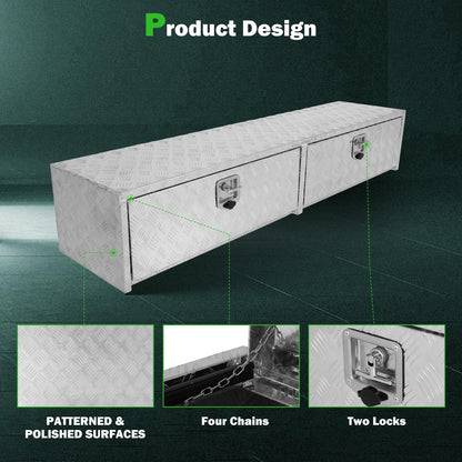 SCITOO 72" Aluminum Diamond Plate Truck Bed Tool Box,Heavy Duty Crossover Storage for Most Full Size Pickups,Lockable Weatherproof Chest,Fits 72"WX16"DX16"H Truck Beds,Easy Access to Load and Unload