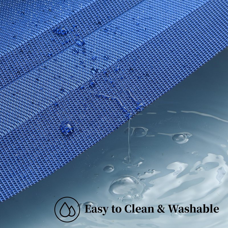 Leetaltree Blue Frame Placemats Set of 6 - Heat Resistant Non-Slip Place mats for Dining Table, Washable Durable PVC Vinyl Woven Table Mats（Blue Frame, 6）