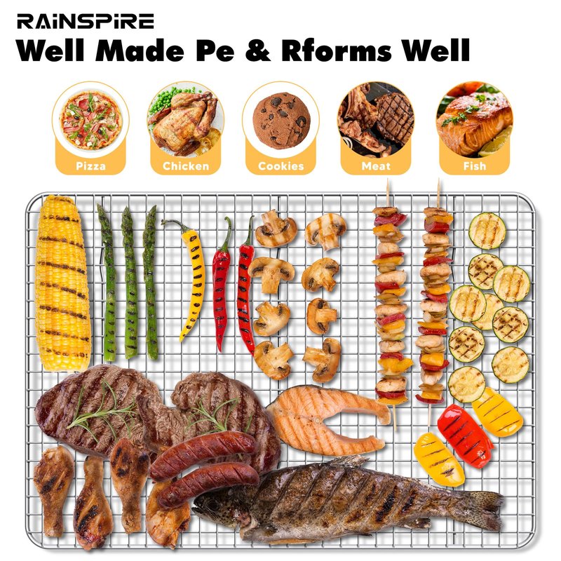 Rainspire Cooling Rack Stainless Steel, Heavy Duty Cooling Racks for Cooking and Baking, Oven Safe Wire Rack for Cooking, Baking Rack for Oven Cooking Fits Quarter Sheet Pan (1, 8.5" x 12")