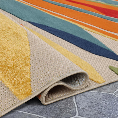 Superior Indoor Outdoor Area Rug, Perfect for Patio, Bedroom, Kitchen, Living Room, Entryway, Playroom, Nursery, Carpet Cover, Abstract Geometric Modern, Leander Collection, 4' x 6', Cream