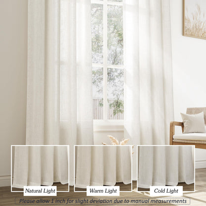 Jowels Natural Cream Linen Curtains 84 Inch Length 2 Panels for Living Room Bedroom, Light Filtering Sheer Curtains 84 Inches, Modern Farmhouse Grommet Semi Sheer Soft Privacy Drapes
