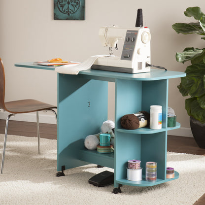 SEI Furniture - Stradville Expandable Rolling Sewing Table Craft Station - Turquoise - Transitional Design, Blue Finish - Ideal for Living Room, Bedroom (HZ8665)