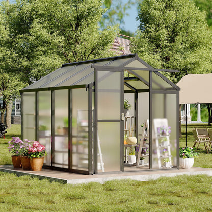 GarveeHome 6X8 FT Greenhouse, Walk-in Greenhouse Kit with Aluminum Frame, Polycarbonate Panels, Adjustable Roof Vent, Sliding Door, Secure Lock for Outside Garden, Patio, Backyard