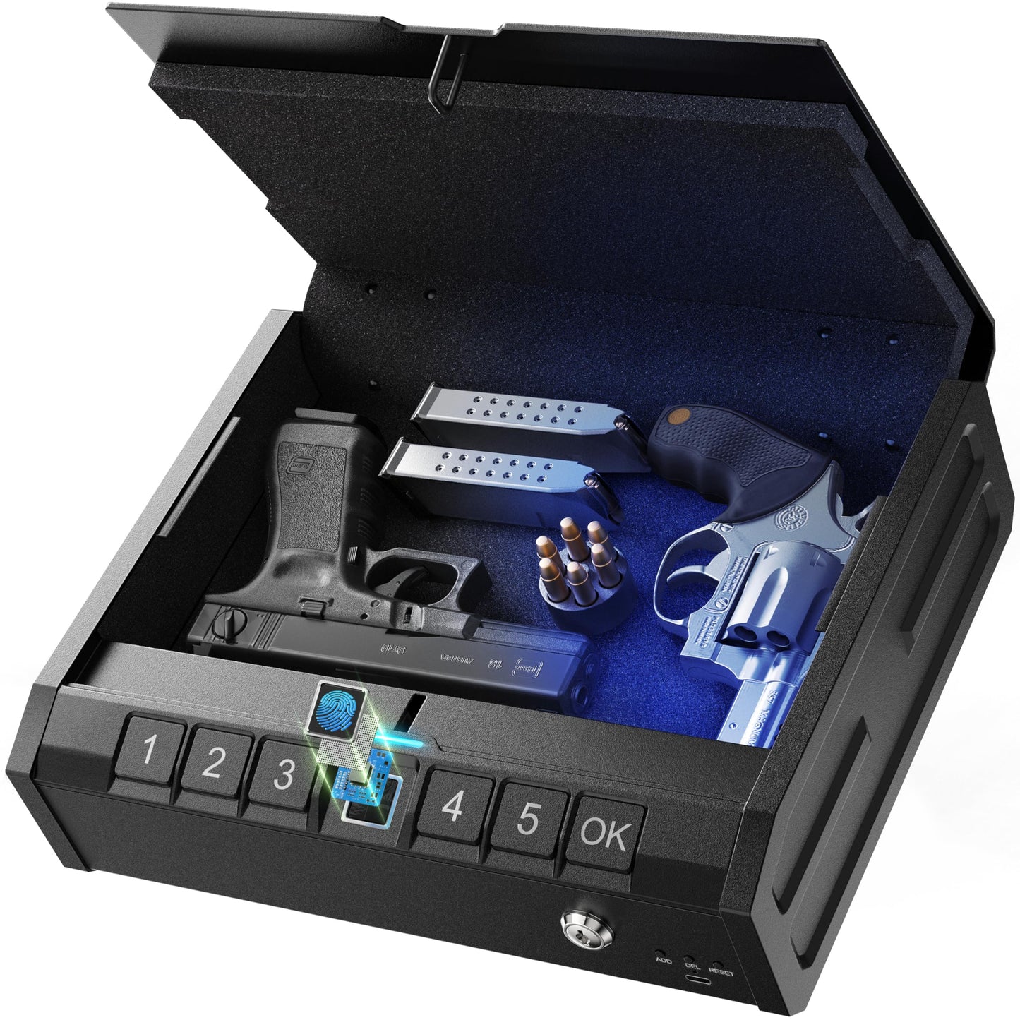 ONNAIS Iron PRO Biometric Fingerprint Gun Safe for Handgun, Swift Entry Gun Lock Box Featuring with Interior Light and Emergency Power Supply, Pistol Safes for Home, Nightstand, Bedside, and Car