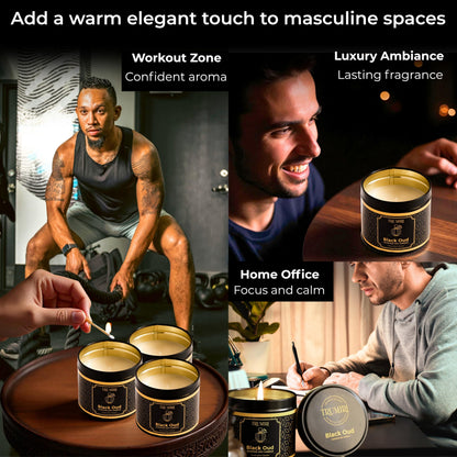 Black Oud Candle Highly Scented Soy Candel Natural Non Toxic Velas Aromáticas Gift for Men 5Oz Decorative Tin Jars with Lids Pack of 3