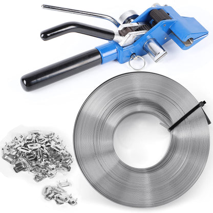 Steel Banding Strapping Kit - Stainless Banding Tool Ratchet Tensioner, 3/4"*100Ft S304 Stainless Banding Coil, 100pcs Ear-Lock Buckles, Metal Banding Tools for Strapping High Tensile Package