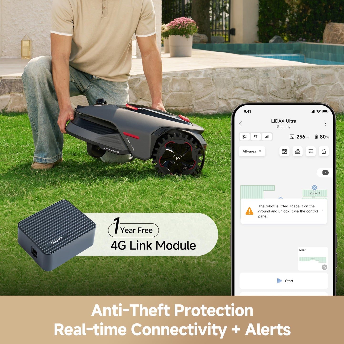 MOVA LiDAX Ultra 2000 Robot Lawn Mower with 4G for 0.5 Acre, No Wire No RTK+360° 3D LiDAR+AI Vision Auto Mapping, Zero-Edge Cutting, Cut Height 1.2"-3.9", 45% Slope, 150 Mowing Zones, Anti-Theft