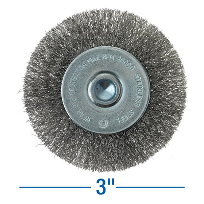 Mercer Industries 182050B - 3" x 1/4" Shank Crimped Wire Wheels, .008 Stainless Steel Wire (20 pack)
