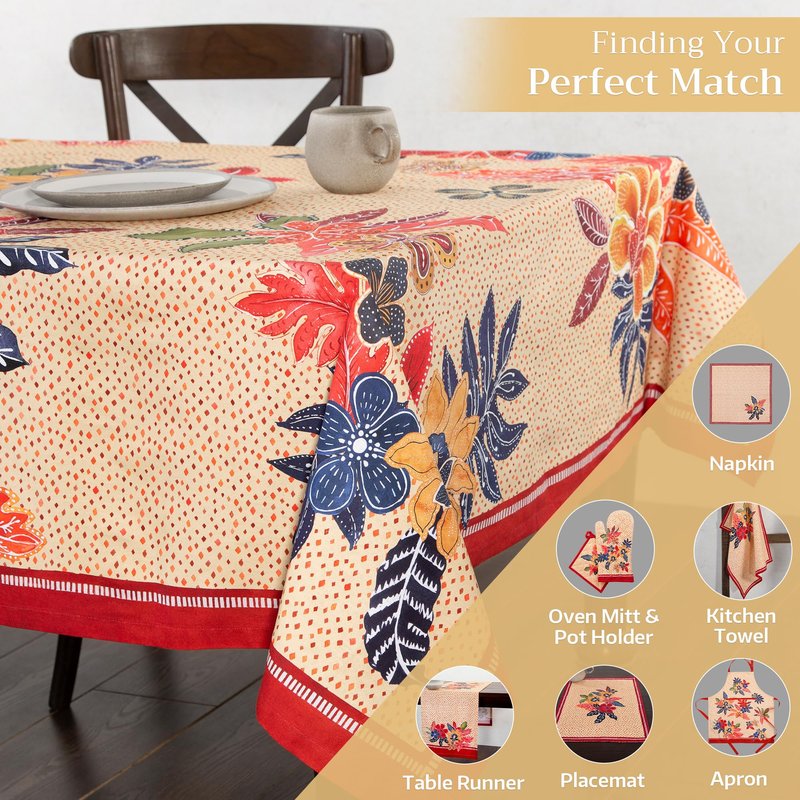 Maison d' Hermine Table Cloth Rectangle Table 100% Cotton 70 x 90 Inches Fall Tablecloth Reusable Everyday Use for Thanksgiving Christmas Decorations Dining Farmhouse Party (Kalahari)