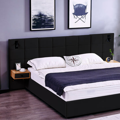 KEIKI King Size Storage Velvet Upholstered Hydraulic Lift Platform Bed with 2 Shelves, 2 Reading Lamps and USB Port, Modern King Bed Frame with Headboard, Space Saving, Black