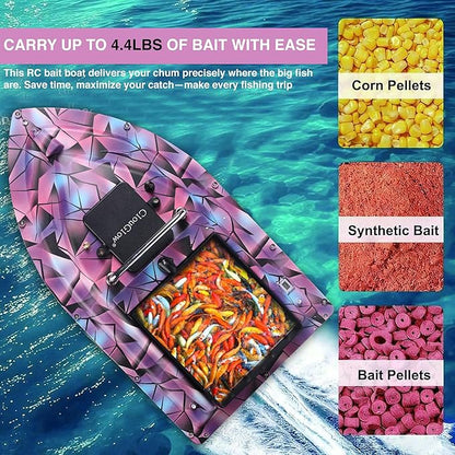 Bait Boat for FishingRC Bait Boat with 2.4GHz Remote Control 546yd Range Carries 4.4 lbs Bait Dual Brushless Motors &amp 3-Propeller System 4H Extended Runtime ABS Armor Low Battery Alarm