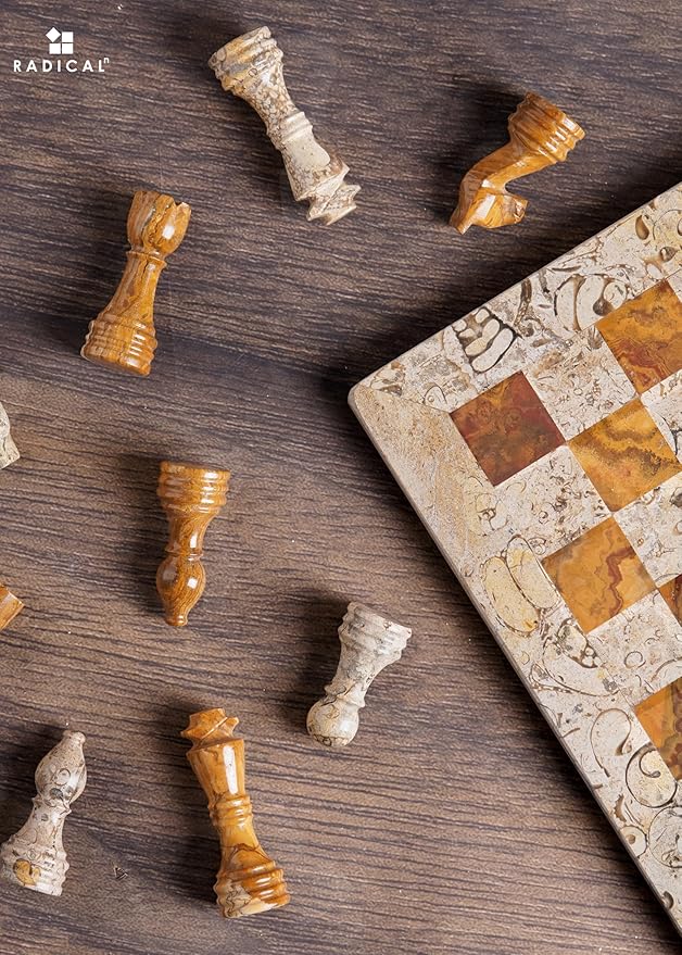 Radicaln Marble Chess Set 12'' Inches Coral and Red Handmade Classic Board Games for Adults Luxury Marble Chess Board &amp Pieces Modern Table Chess