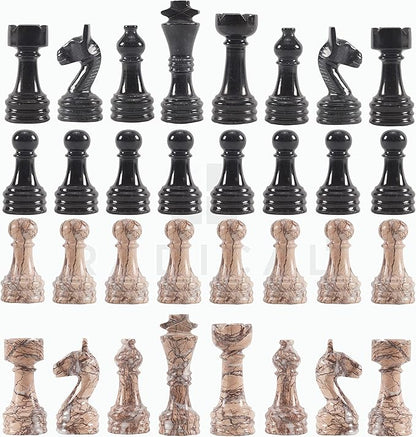 Radicaln Marble Chess Figures 3.5'' Inches Black and Marinara Handmade Chess Pieces Game for Adults Marble Chess Set Figures Chess Board Game