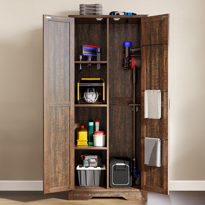 DWVO Wooden Storage Cabinet, Vacuum Cleaner Cabinet Storage Compatible with Dyson Models, Utility Cabinet Stand for Brooms and Mops, Cleaning Tool Cabinet with Doors for Garage