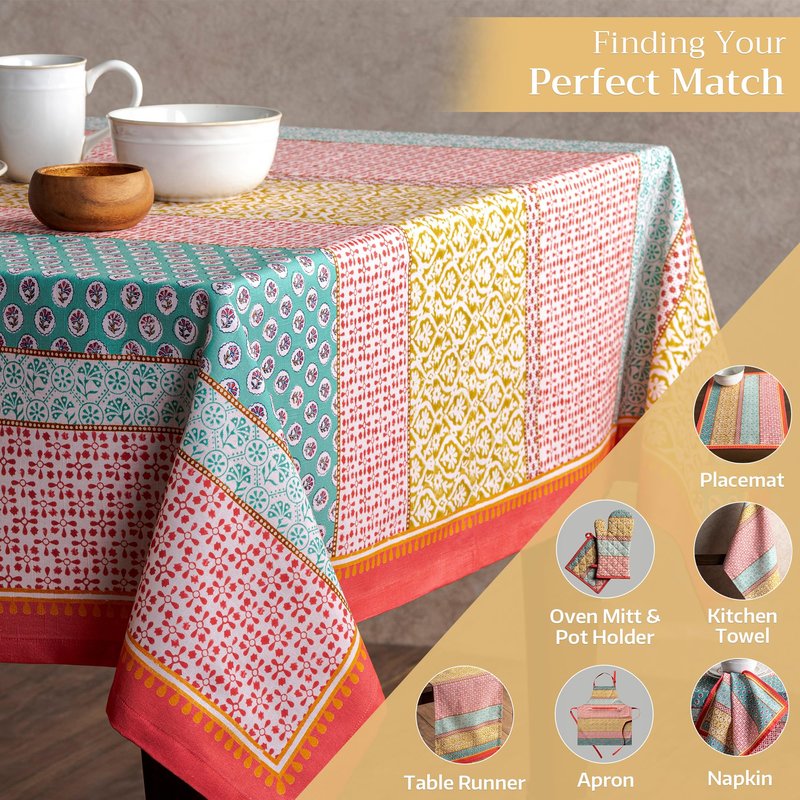 Maison d' Hermine Table Cloth Rectangle Table 100% Cotton 70 x 140 Inches Tablecloth Reusable Decorative for Dining Kitchen Room Farmhouse Home Gifts for Mothers Day Spring Summer - Provence