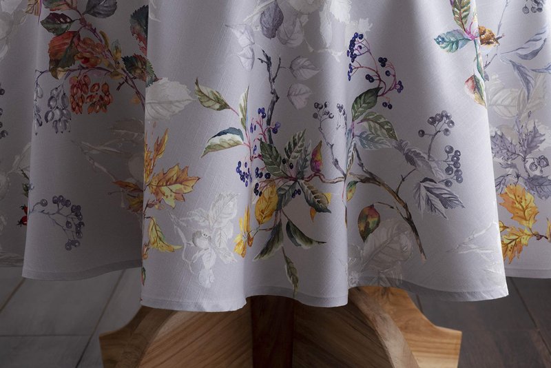 Maison d' Hermine Table Cloth Round Table 100% Cotton 63 Inches Fall Tablecloth Reusable Everyday Use for Thanksgiving Christmas Decorations Dining Farmhouse Party (Equinoxe - Grey)