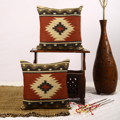 Trade Star 70% Jute 30% Wool Pillow Shams Handloomed Rug Decorative Cushion Case Set of 2 Kilim Cushion Cover Throw Pillow Cover Handwoven Pillowcase 18x18 Inches Designer Cushion Cover (Kilim 12)