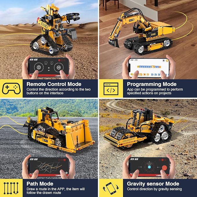 5 in 1 Building Toys STEM Robotics Kit for Kids 6-14 Remote &amp APP Controlled STEM Excavator/Truck/Robot/Bulldozer/Roller 535 PCS Blocks RC Robot Erector Sets Birthday Gift for 8 10 11 12+ Years
