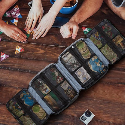 KISLANE Board Game Carrying Case with 18 Pockets for Board Games Pieces Tokens Cards and More Expandable Board Game Storage Solution for Travel Party Gathering
