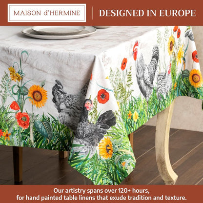 Maison d' Hermine Table Cloth Rectangle Table 100% Cotton 70 x 90 Inches Tablecloth Reusable Decorative for Dining Kitchen Room Farmhouse Home Gifts for Mothers Day Spring Summer - Basse Cour