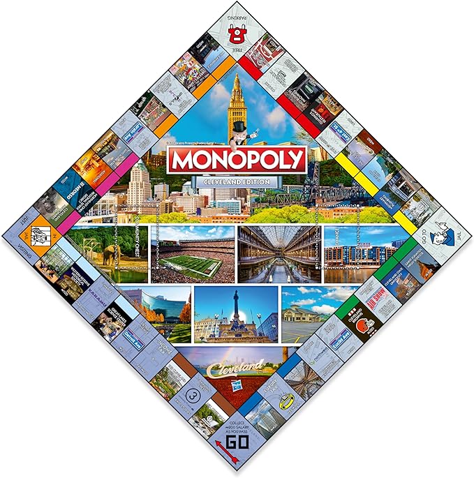 Monopoly Board Game Cleveland Monopoly Edition: 2-6 Players Family Board Games for Kids and Adults Board Games for Kids 8 and up for Kids and Adults Ideal for Game Night