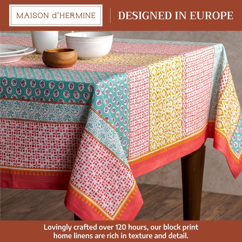 Maison d' Hermine Table Cloth Rectangle Table 100% Cotton 70 x 140 Inches Tablecloth Reusable Decorative for Dining Kitchen Room Farmhouse Home Gifts for Mothers Day Spring Summer - Provence