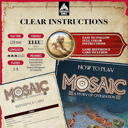 Mosaic: A Story of Civilization - Strategy Board Game for Adults and Family | Fast Fun Action-Selection and Area Control Game | 1-6 Players | Ages 14 and Up | 120 Minutes | by Forbidden Games