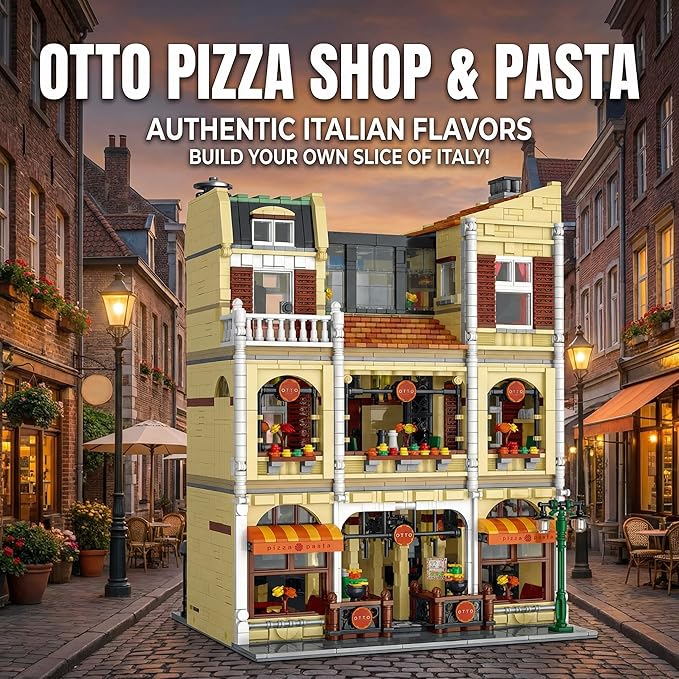 Pizza Shop Street View Building Blocks Set5588Pieces 3-Story Retro European Architecture Model with Detail Interior Scenes Collectible Modular Building Blocks for Adults &amp Teens 14+