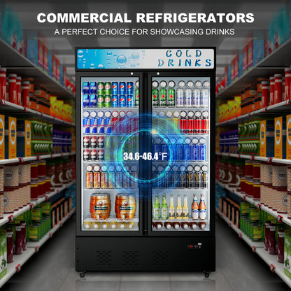 Ferueo Commercial Beverage Refrigerator, 40 Cu.ft.Display Fridge Glass Door Upright Display Door with Adjustable Shelves LED Light for Restaurant,Grocery Stores,Office