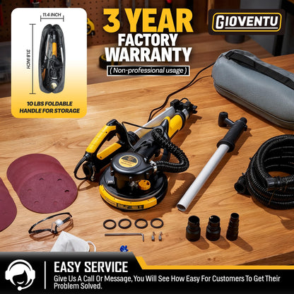 Drywall Sander, 750W Powerful Electric Drywall Sander with Vacuum Attachment, Auto Dust Collection, 7 Variable Speed 900-1800RPM, Dustless Wall Sander with Long Power Cord for Popcorn Ceiling, Drywall