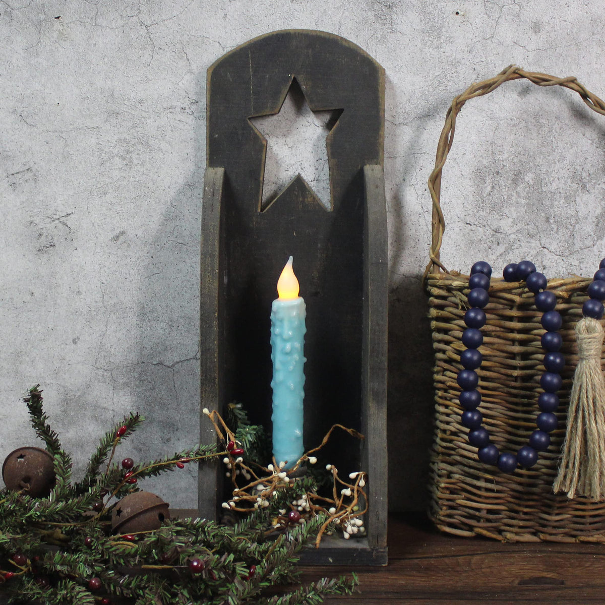 CVHOMEDECO. Real Wax Hand Dipped Battery Operated LED Timer Taper Candles Rustic Primitive Flameless Lights Decor, 6-3/4 Inch, Teal, 2 PCS in a Package