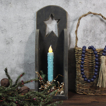 CVHOMEDECO. Real Wax Hand Dipped Battery Operated LED Timer Taper Candles Rustic Primitive Flameless Lights Decor, 6-3/4 Inch, Teal, 3 PCS in a Package