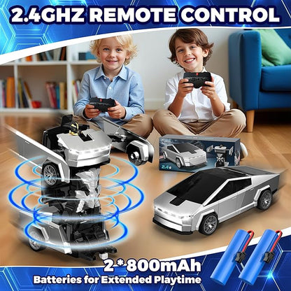 Transform RC Cyber Pickup Truck Cars Robot Toy for Kids 2.4GHz Remote Control Car with One-Button Deformation 360° Rotation LED Lights Valentine's Day Birthday Gifts for Boys Age 4-7-8-12（1:18 Scale）
