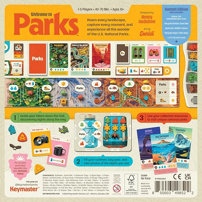 Keymaster Games Parks (2nd Edition) | Summit Deluxe | Beautiful Strategy Game for Families Adults Kids or Solo | Explore Nature and Outdoors by Hiking US National Parks | Ages 10+ | 1-5 Players