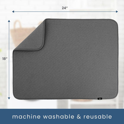 S&T INC. Dish Drying Mat XL 2 Pack, 18” x 24”, Absorbent Microfiber Kitchen Counter Mat, Dish Drying Pad for Dishes, Utensils, Pots and Pans, Extra Large, Charcoal Grey