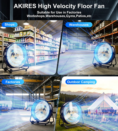 AKIRES 24IN Industrial Floor Drum Fan,8800CFM High Velocity Heavy Duty Shop Fan with 360° Tilt,Handle,320W High Velocity Drum Fan for Garage,Basement,Warehouse,Patio,Factory,Workshop,Commercial Use
