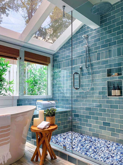 Parrotile Blue Shower Floor Pebbles Tile Bathroom Mosaic Backsplash Wall Tiles (5 Sheets)