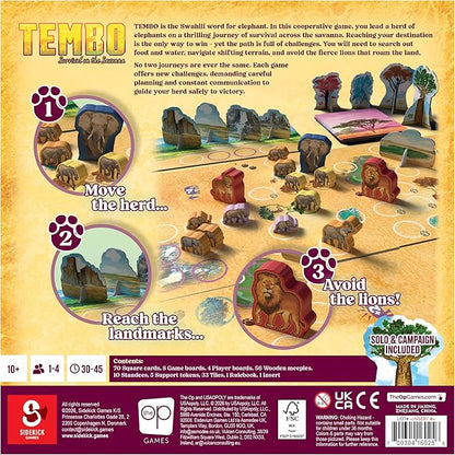Tembo: Survival On The Savanna Board Game Guide Your Elephant Herd Across Dangerous Terrain A Cooperative Strategic Game for Families and Adults Solo Campaign Included 1-4 Players Ages 10+