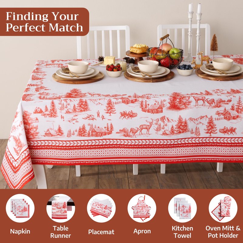 Maison d' Hermine Table Cloth Square Table 100% Cotton 60 x 60 Inches Fall Tablecloth Reusable Everyday Use for Thanksgiving Christmas Decorations Dining Farmhouse Party (Winter Jouy)
