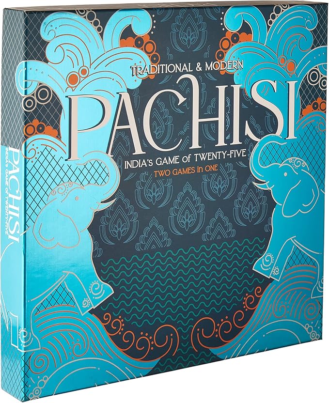 Pachisi: India's Game of Twenty-Five - Features 2-in-1 Modern and Traditional Rulesets - Double-Sided Board Game with Colorful Animal Pawns and Wooden Cowrie Shell - Family Game Night for 2-4 Players