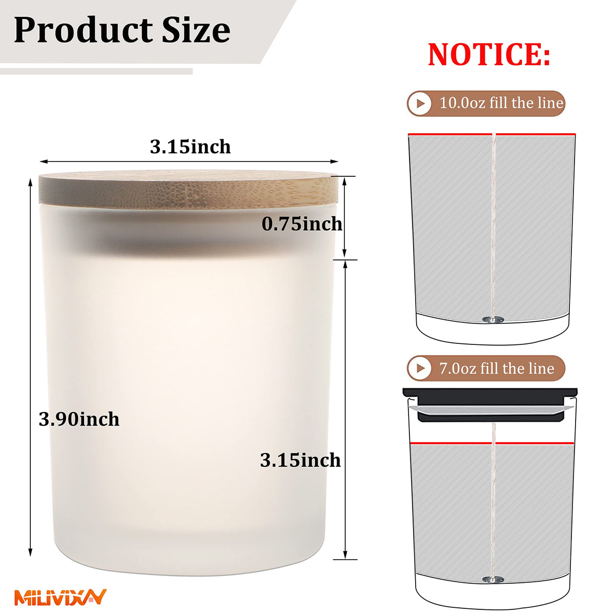 MILIVIXAY 12 Pack 10 OZ Frosted White Thick Glass Candle Jars with Lids - Bulk Empty Candle Jar for Making Candles - Spice, Powder Containers.